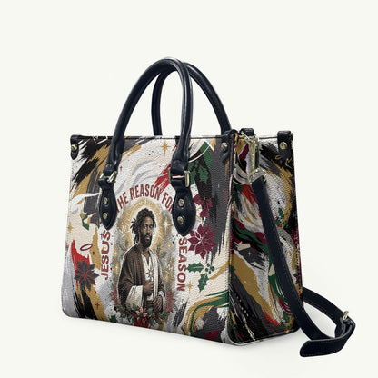 King Jesus Black Christmas Leather Bag Religious Christian Faith Nativity Poinsettia