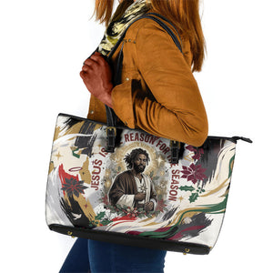 King Jesus Black Christmas Leather Tote Bag Religious Christian Faith Nativity Poinsettia