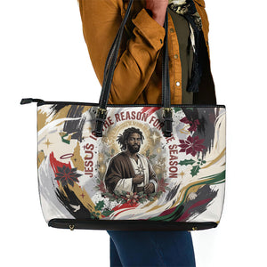 King Jesus Black Christmas Leather Tote Bag Religious Christian Faith Nativity Poinsettia