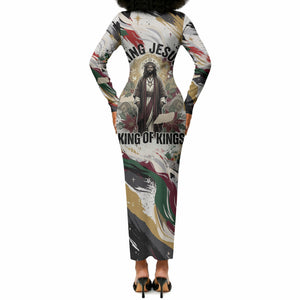 King Jesus Black Christmas Long Sleeve Bodycon Dress Religious Christian Faith Nativity Poinsettia