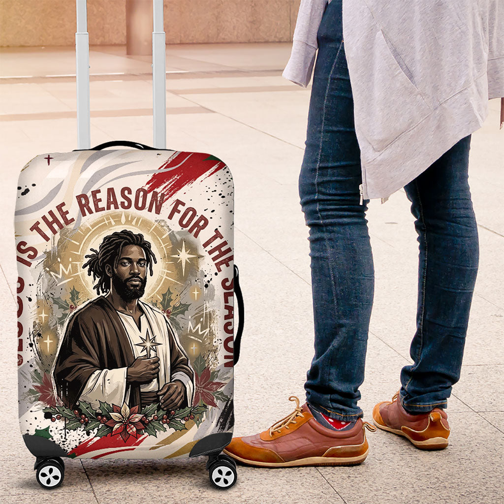 King Jesus Black Christmas Luggage Cover Religious Christian Faith Nativity Poinsettia