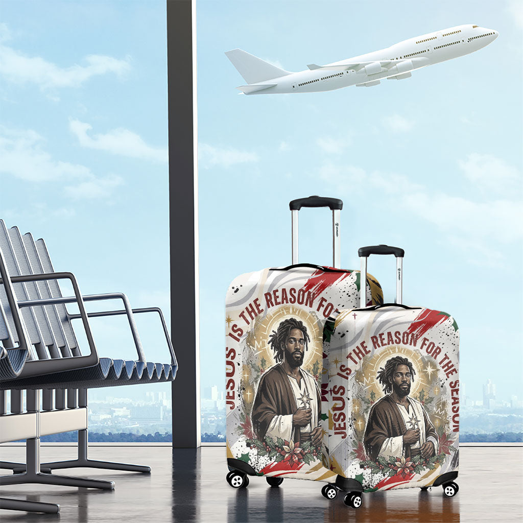 King Jesus Black Christmas Luggage Cover Religious Christian Faith Nativity Poinsettia