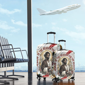 King Jesus Black Christmas Luggage Cover Religious Christian Faith Nativity Poinsettia