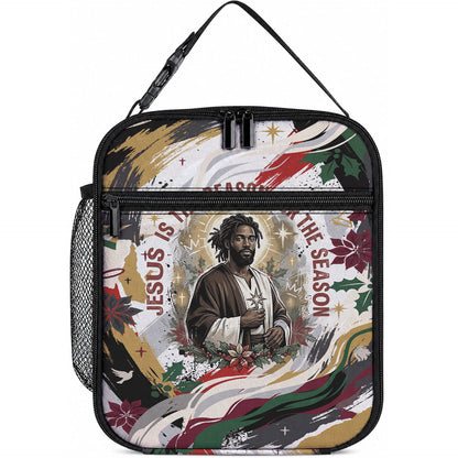 King Jesus Black Christmas Lunch Bag Religious Christian Faith Nativity Poinsettia