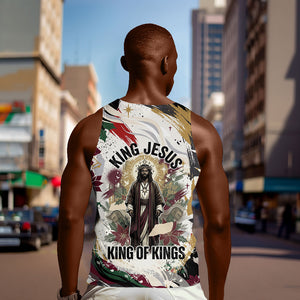 King Jesus Black Christmas Men Tank Top Religious Christian Faith Nativity Poinsettia
