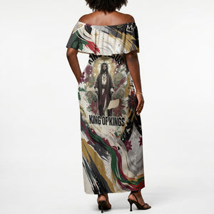 King Jesus Black Christmas Off Shoulder Maxi Dress Religious Christian Faith Nativity Poinsettia