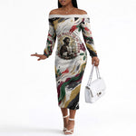 King Jesus Black Christmas Off The Shoulder Long Sleeve Dress Religious Christian Faith Nativity Poinsettia