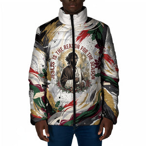 King Jesus Black Christmas Padded Jacket Religious Christian Faith Nativity Poinsettia