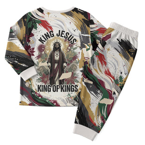 King Jesus Black Christmas Pajama Set Religious Christian Faith Nativity Poinsettia