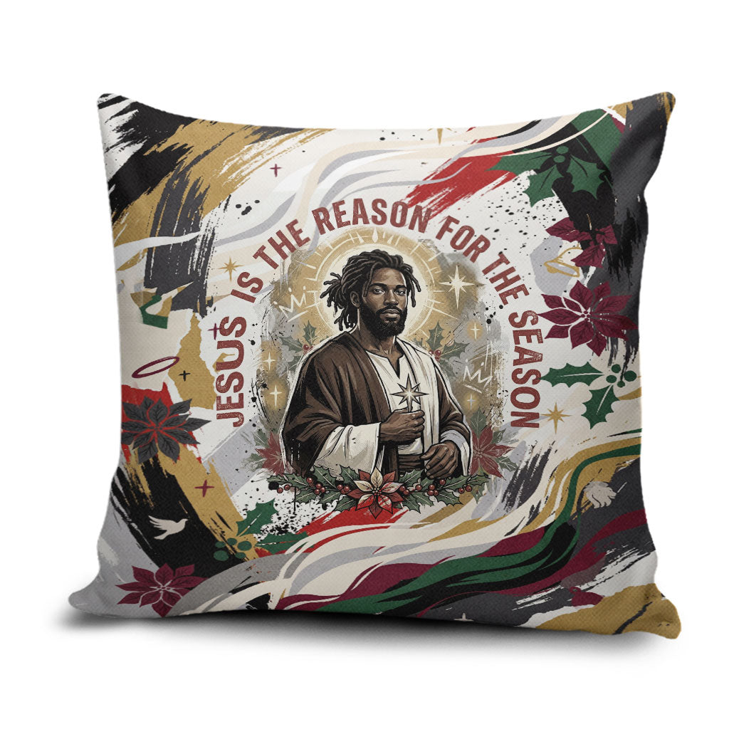 King Jesus Black Christmas Pillow Cover Religious Christian Faith Nativity Poinsettia
