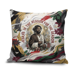 King Jesus Black Christmas Pillow Cover Religious Christian Faith Nativity Poinsettia