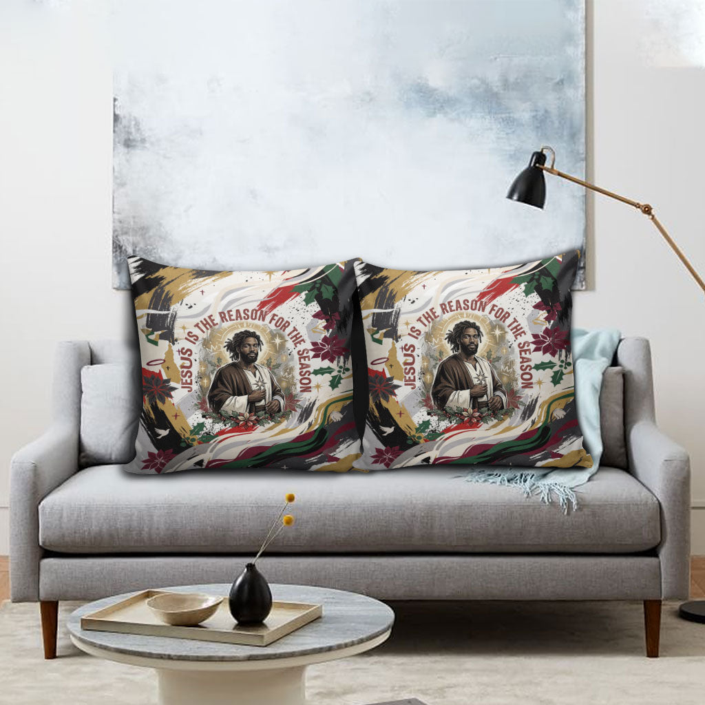 King Jesus Black Christmas Pillow Cover Religious Christian Faith Nativity Poinsettia