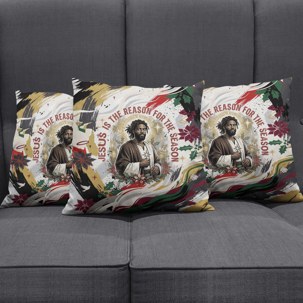 King Jesus Black Christmas Pillow Cover Religious Christian Faith Nativity Poinsettia