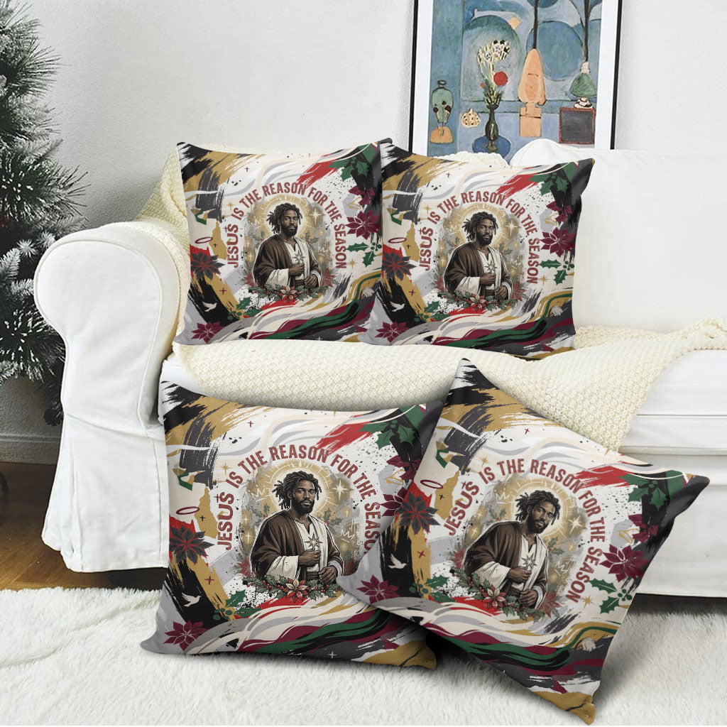 King Jesus Black Christmas Pillow Cover Religious Christian Faith Nativity Poinsettia