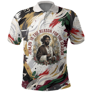 King Jesus Black Christmas Polo Shirt Religious Christian Faith Nativity Poinsettia