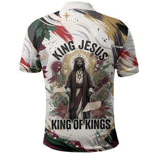 King Jesus Black Christmas Polo Shirt Religious Christian Faith Nativity Poinsettia