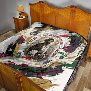 King Jesus Black Christmas Quilt Religious Christian Faith Nativity Poinsettia