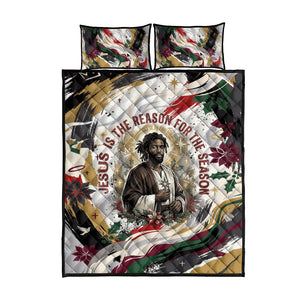 King Jesus Black Christmas Quilt Bed Set Religious Christian Faith Nativity Poinsettia