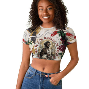 King Jesus Black Christmas Raglan Cropped T shirt Religious Christian Faith Nativity Poinsettia