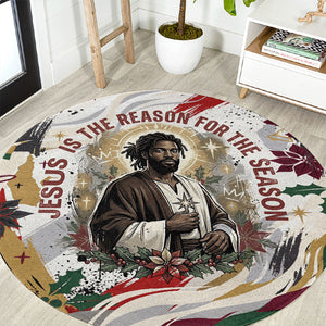 King Jesus Black Christmas Round Carpet Religious Christian Faith Nativity Poinsettia