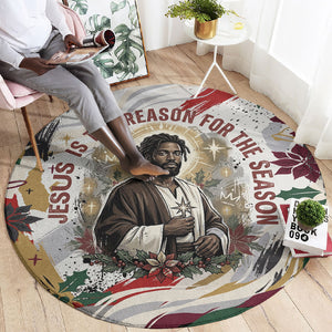 King Jesus Black Christmas Round Carpet Religious Christian Faith Nativity Poinsettia