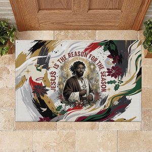 King Jesus Black Christmas Rubber Doormat Religious Christian Faith Nativity Poinsettia