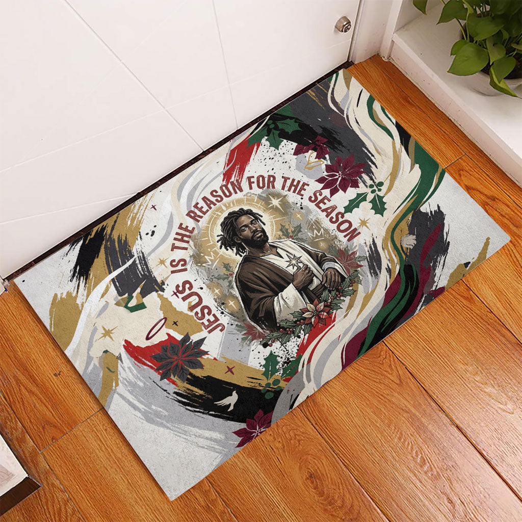 King Jesus Black Christmas Rubber Doormat Religious Christian Faith Nativity Poinsettia