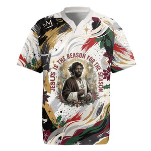 King Jesus Black Christmas Rugby Jersey Religious Christian Faith Nativity Poinsettia