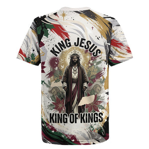 King Jesus Black Christmas Rugby Jersey Religious Christian Faith Nativity Poinsettia