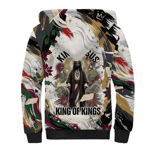 King Jesus Black Christmas Sherpa Hoodie Religious Christian Faith Nativity Poinsettia