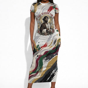 King Jesus Black Christmas Short Sleeve Bodycon Dress Religious Christian Faith Nativity Poinsettia