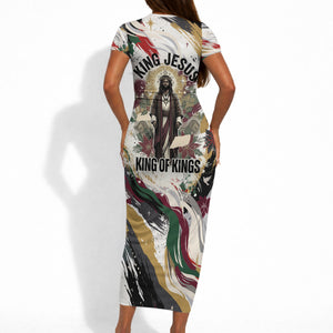 King Jesus Black Christmas Short Sleeve Bodycon Dress Religious Christian Faith Nativity Poinsettia