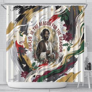 King Jesus Black Christmas Shower Curtain Religious Christian Faith Nativity Poinsettia