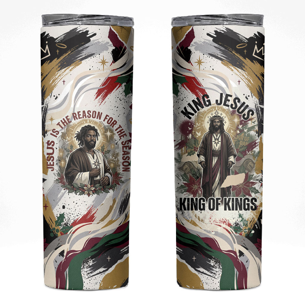 King Jesus Black Christmas Skinny Tumbler Religious Christian Faith Nativity Poinsettia
