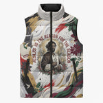 King Jesus Black Christmas Sleeveless Puffer Jacket Religious Christian Faith Nativity Poinsettia