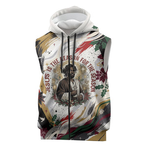 King Jesus Black Christmas Sleeveless Zip Hoodie Religious Christian Faith Nativity Poinsettia
