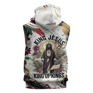 King Jesus Black Christmas Sleeveless Zip Hoodie Religious Christian Faith Nativity Poinsettia
