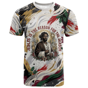 King Jesus Black Christmas T shirt Religious Christian Faith Nativity Poinsettia