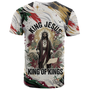 King Jesus Black Christmas T shirt Religious Christian Faith Nativity Poinsettia
