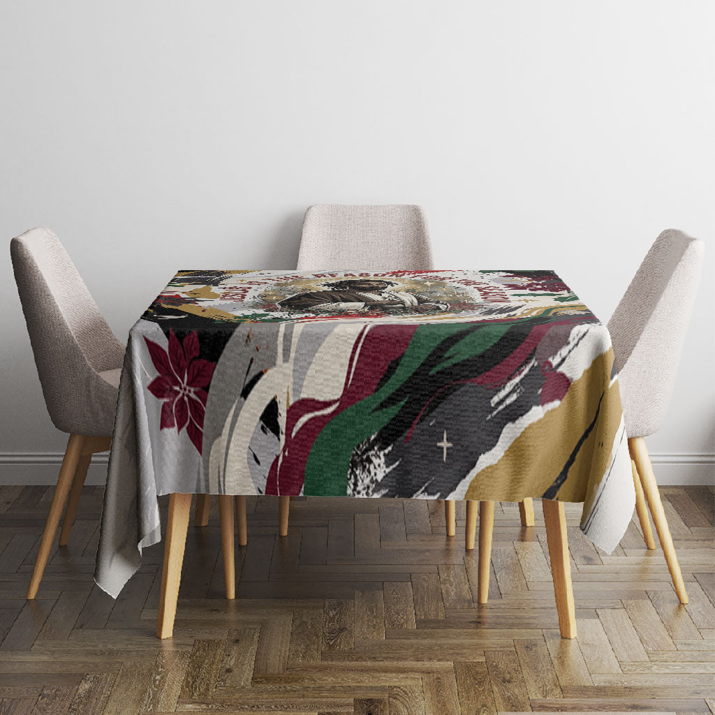 King Jesus Black Christmas Tablecloth Religious Christian Faith Nativity Poinsettia
