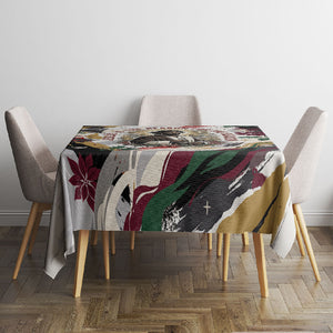 King Jesus Black Christmas Tablecloth Religious Christian Faith Nativity Poinsettia