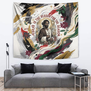 King Jesus Black Christmas Tapestry Religious Christian Faith Nativity Poinsettia