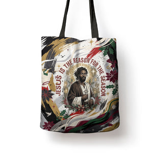 King Jesus Black Christmas Tote Bag Religious Christian Faith Nativity Poinsettia