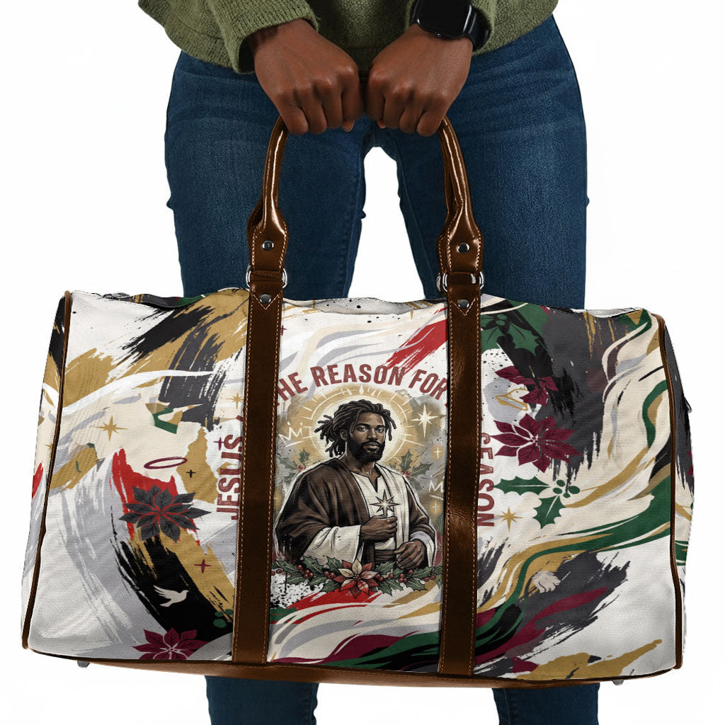 King Jesus Black Christmas Travel Bag Religious Christian Faith Nativity Poinsettia