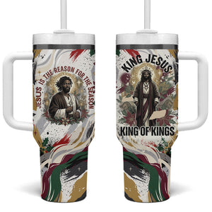 King Jesus Black Christmas Tumbler With Handle Religious Christian Faith Nativity Poinsettia