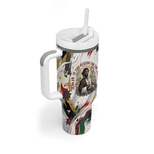 King Jesus Black Christmas Tumbler With Handle Religious Christian Faith Nativity Poinsettia
