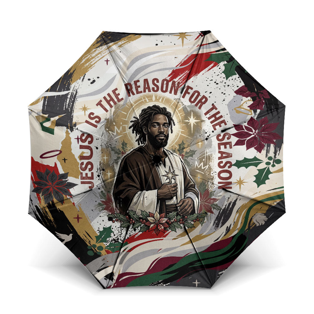 King Jesus Black Christmas Umbrella Religious Christian Faith Nativity Poinsettia