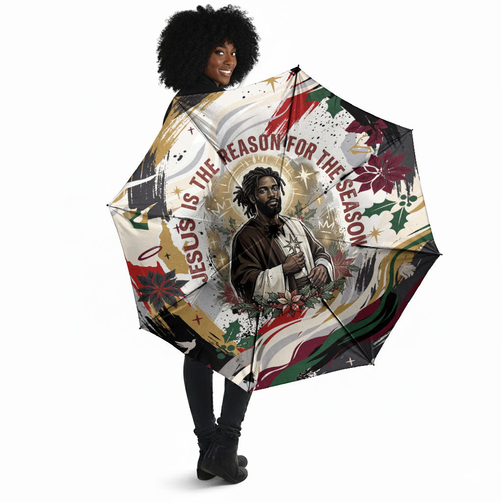 King Jesus Black Christmas Umbrella Religious Christian Faith Nativity Poinsettia