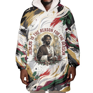 King Jesus Black Christmas Wearable Blanket Hoodie Religious Christian Faith Nativity Poinsettia