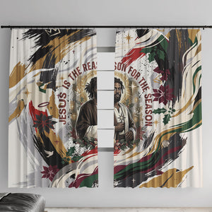 King Jesus Black Christmas Window Curtain Religious Christian Faith Nativity Poinsettia